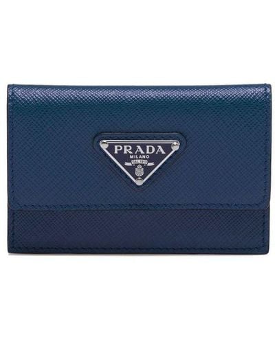 Prada Triangle-logo Saffiano Leather Cardholder - Blue