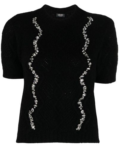 Liu Jo Gemstone-embellishment Shortsleeved Sweater - Black
