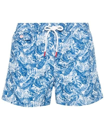 Kiton Leaf-print Swim Shorts - Blue