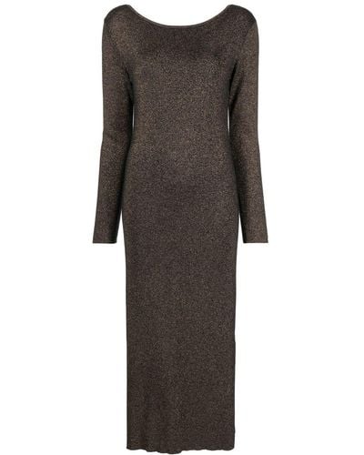 N.Peal Cashmere Metallic-knit Open-back Midi Dress - Grey
