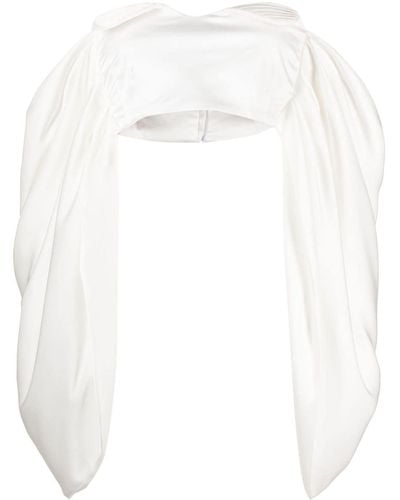 Concepto Draped-sleeve Cropped Blouse - White
