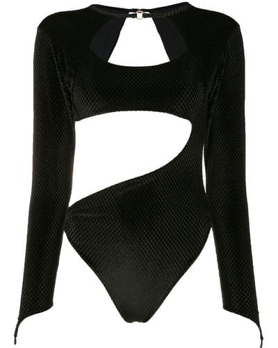 Amir Slama Cutout Velvet-effect Bodysuit - Black