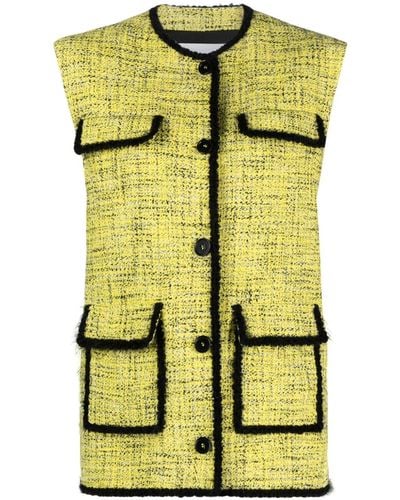 MSGM Contrasting-trim Tweed Waistcoat - Yellow