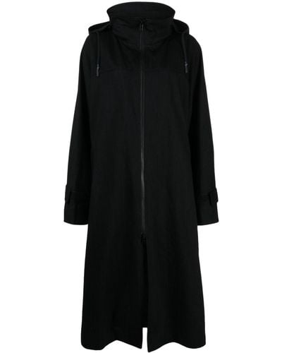 Yohji Yamamoto Hooded long cotton coat - Negro