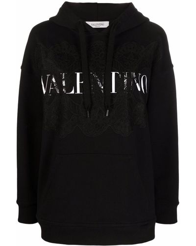 Valentino Garavani Sudadera con capucha y paneles de encaje - Negro