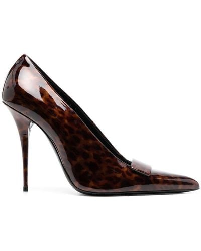 Saint Laurent Sue 110mm Tortoiseshell-effect Court Shoes - Brown
