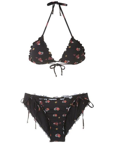 Amir Slama Floral Triangle Bikini Set - Black