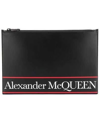 Alexander McQueen Bolso de mano plano con estampado de letras del logo - Negro