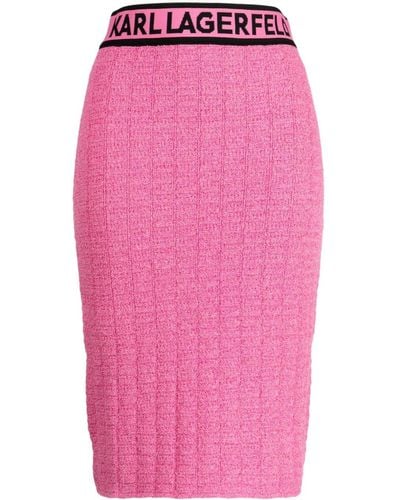 Karl Lagerfeld Logo-waistband Bouclé Pencil Skirt - Pink