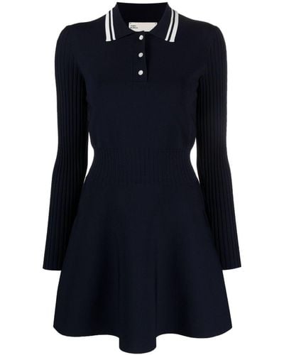 Tory Burch Polo-collar Long-sleeved Knit Minidress - Blue