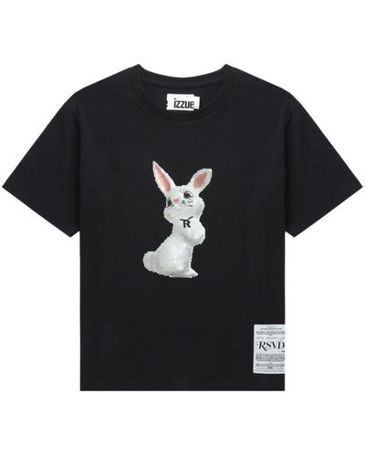 Izzue Bunny-print Cotton T-shirt - Black