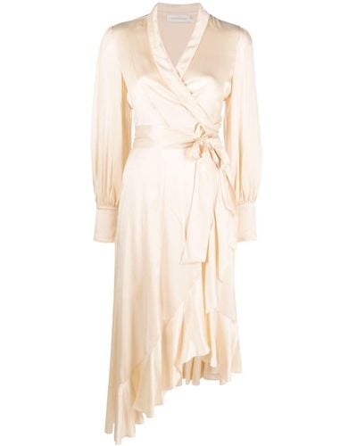 Zimmermann Neutral Wrap Design Silk Midi Dress - Women's - Silk - Natural
