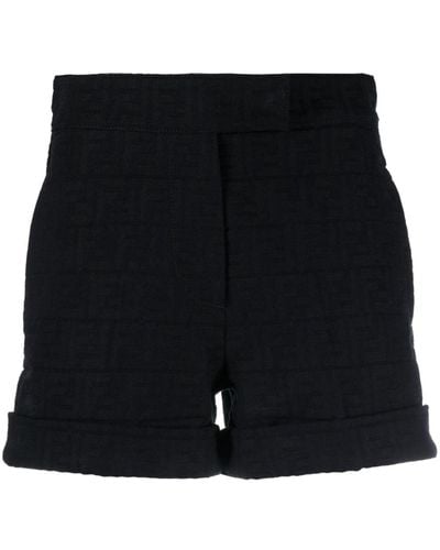 Fendi Jacquard Ff-motif Denim Shorts - Black