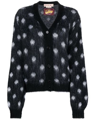 Marni Patterned Intarsia-knit V-neck Cardigan - Black