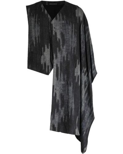 Yohji Yamamoto Graphic-print Textured Asymmetric Vest - Black
