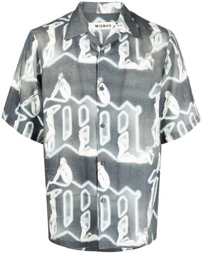 MISBHV Linen Monogram-pattern Shirt - Grey