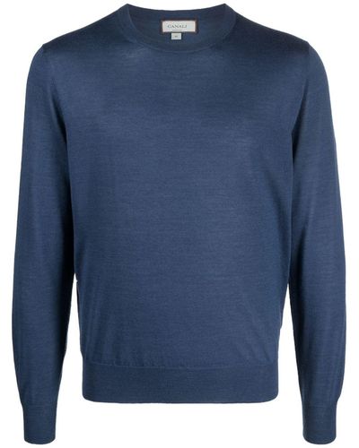 Canali Fine-knit Crew-neck Sweater - Blue