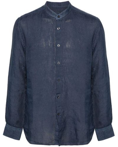 120% Lino Camisa de manga larga - Azul