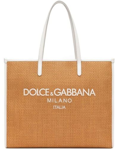Dolce & Gabbana Borsa shopping grande in rafia con logo - Marrone