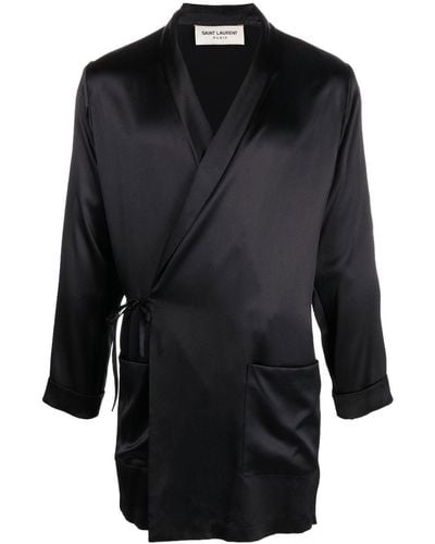 Saint Laurent Self-tie Wrap Coat - Black