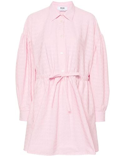 MSGM Textured-finish Balloon-sleeve Dress - Pink