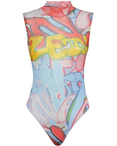 Philipp Plein Graffiti-print Bodysuit - Blue