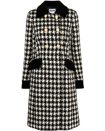Moschino Houndstooth-jacquard Double-breasted Coat - Black