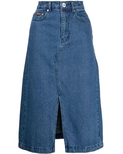 Chocoolate Front-slit Denim Midi Skirt - Blue