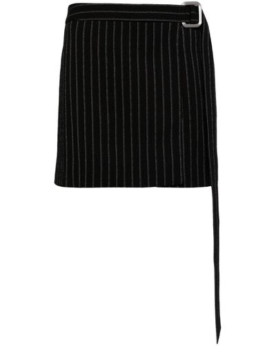 Ami Paris Pinstripe-pattern belted skirt - Negro