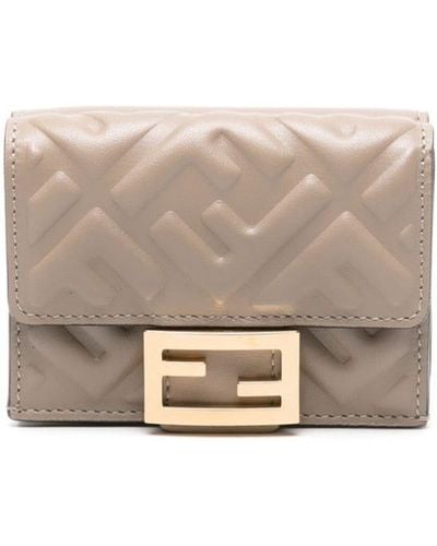 Fendi Baguette Leather Trifold Wallet - Grey