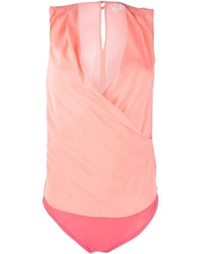 Patrizia Pepe Wrap Sleeveless Silk Bodysuit - Pink