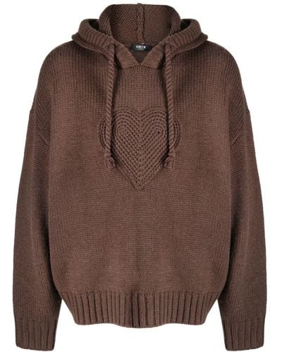 FIVE CM Knitted-construction Drawstring Hoodie - Brown