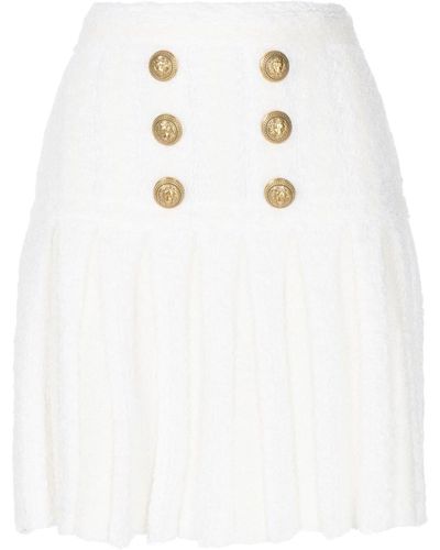 Balmain Jupe mi-longue boutonnée à design plissé - Blanc