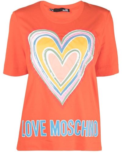 Love Moschino スパンコールハート Tシャツ - オレンジ