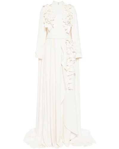 Saiid Kobeisy Floral-appliqué Maxi Dress - White