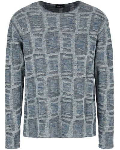 Giorgio Armani Jacquard Crew Neck Sweater - Blue