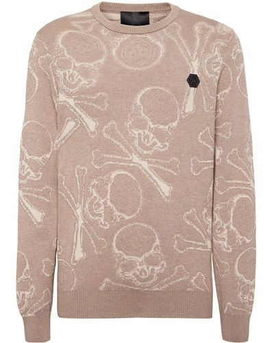 Philipp Plein Skull & Bones-jacquard Sweater - Natural