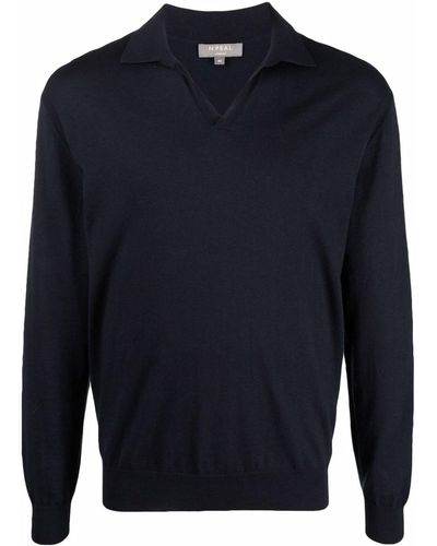 N.Peal Cashmere Polo Collar Jumper - Blue
