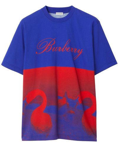 Burberry Camiseta tipo jersey con cisne estampado - Azul
