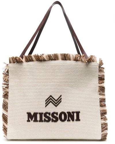 Missoni Logo-appliqué Frayed Tote Bag - Natural