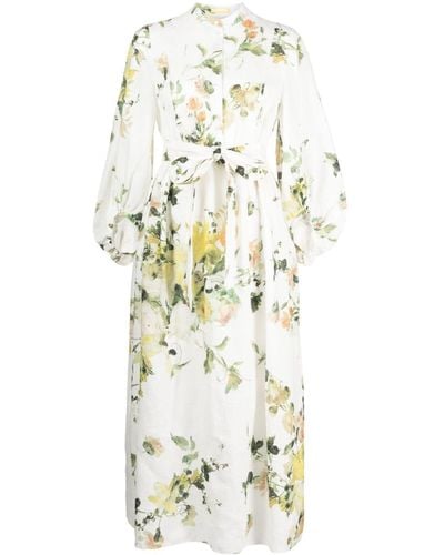 Erdem Nairne Bouquet-print Linen Dress - White