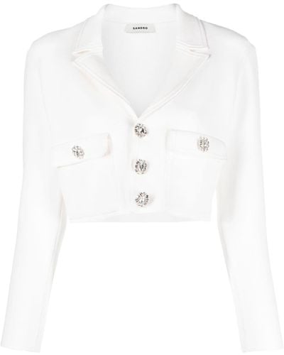 Sandro Embellished-button Cropped Knit Jacket - White