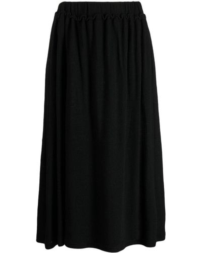Yohji Yamamoto Elasticated-waistband Wool Midi Skirt - Black