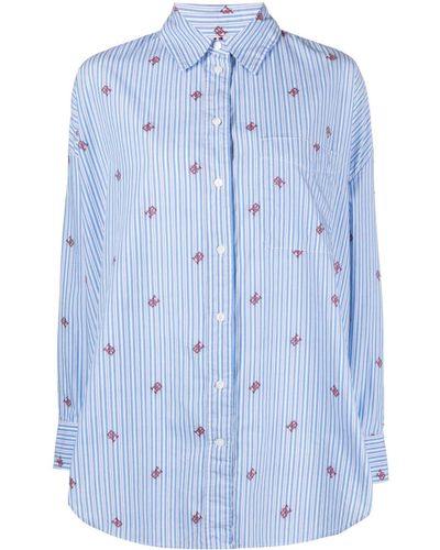 Tommy Hilfiger Monogram-pattern Striped Cotton Shirt - Blue