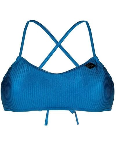 Calvin Klein Ribbed-detail Bandeau Bikini Top - Blue
