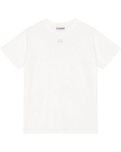 Ganni Logo-embellished Cotton T-shirt - White