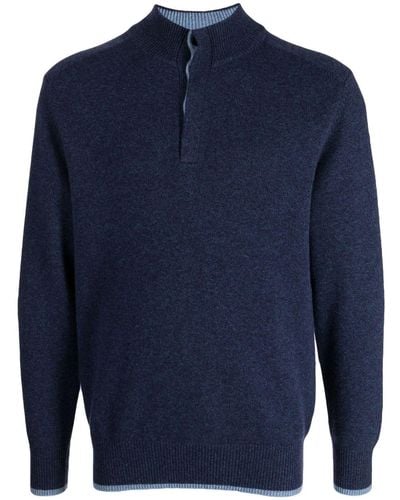 N.Peal Cashmere Fein gestrickter Pullover mit Knopfleiste - Blau