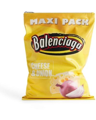 Balenciaga Chips Bag Leather Clutch Bag - Yellow