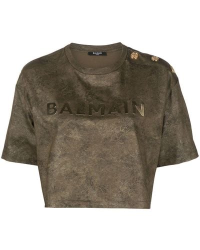 Balmain T-shirt Met Logoprint - Groen