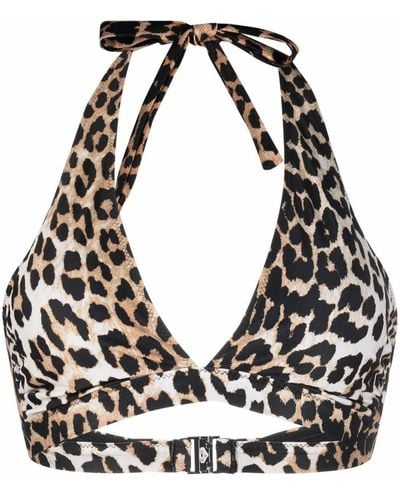 Ganni Top de bikini con estampado de leopardo - Negro
